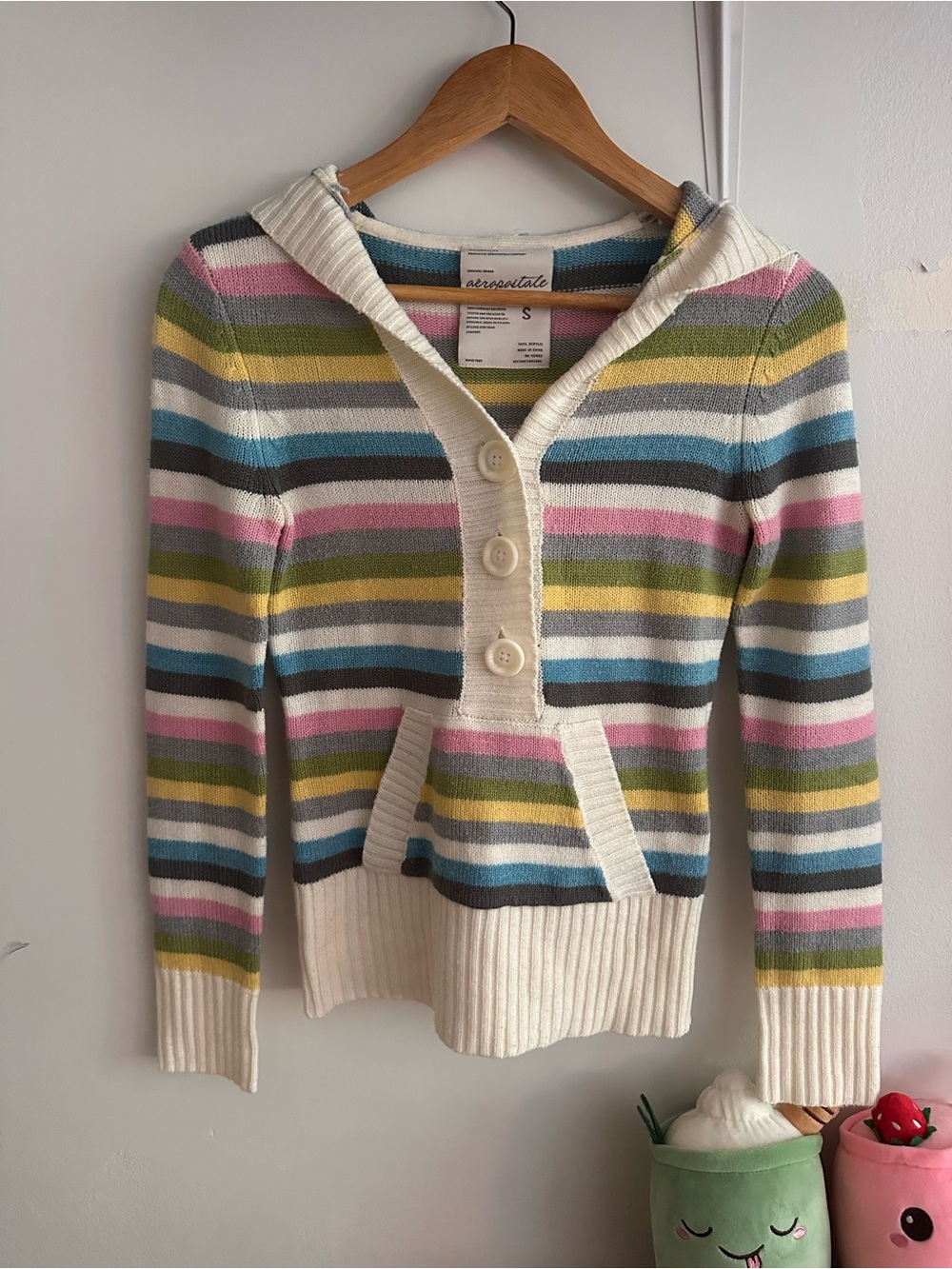 Vintage Aeropostale Women's Striped Hooded Button-Front Sweater